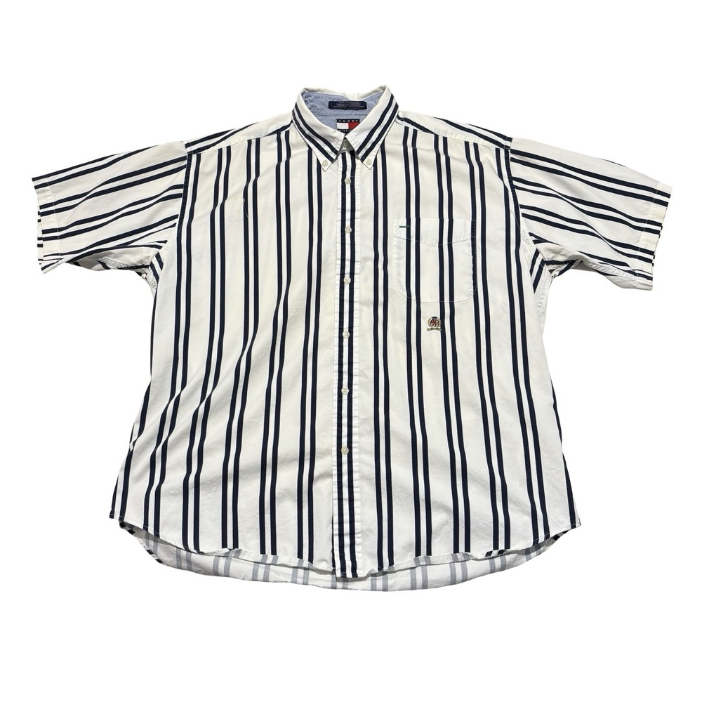 Vintage Y2K Tommy Hilfiger Men's Vertical Stripe Button Down Shirt XL 25 x 30